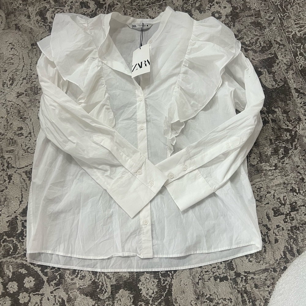SOLD Zara White Ruffled Women's Top